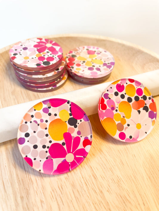 UV printed clear acrylic earring blanks - 4cm circle, Summer - jewellery making