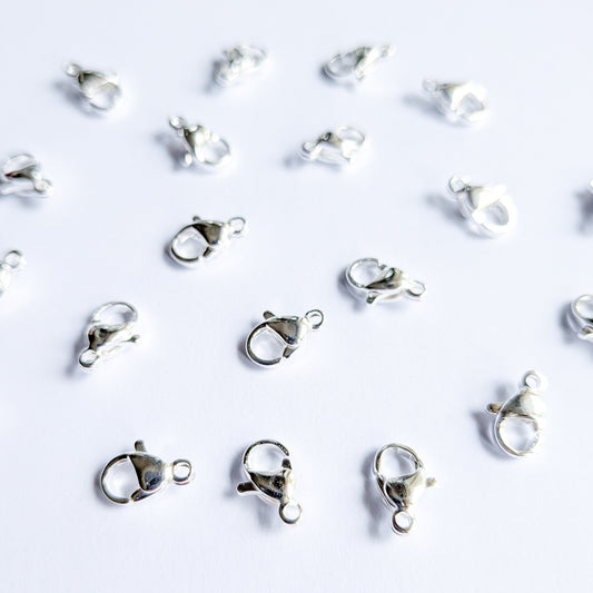 10mm Silver Stainless Steel Lobster Clasps (304) - 20 Pieces