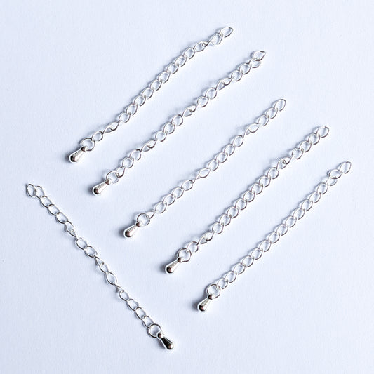 5cm Silver Stainless Steel Chain Extenders (304) - 6 Pieces