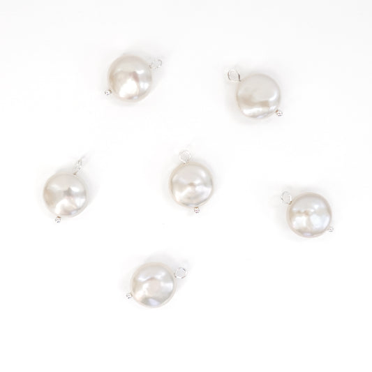 Freshwater 12-13mm Smooth Coin Pearls with Silver Loop - jewellery making supplies