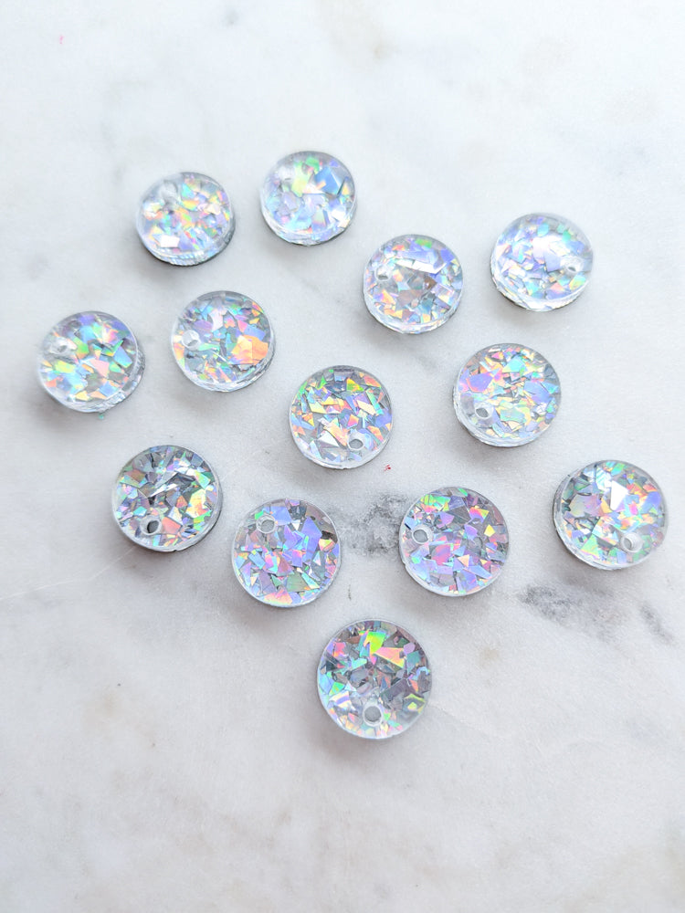 12.5mm or 15mm Hologram Crystal Circle Toppers/Studs- Various Pack Sizes