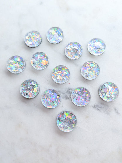 12.5mm or 15mm Hologram Crystal Circle Toppers/Studs- Various Pack Sizes