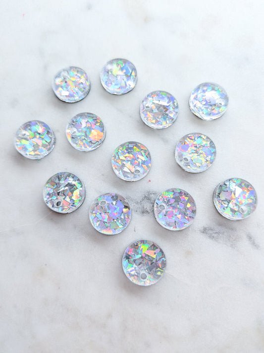 12.5mm or 15mm Hologram Crystal Circle Toppers/Studs- Various Pack Sizes