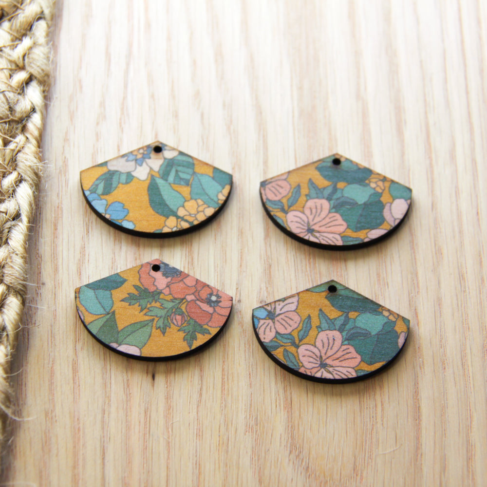 UV printed wood earring blanks - fan shape natural look, Australiana - jewellery making