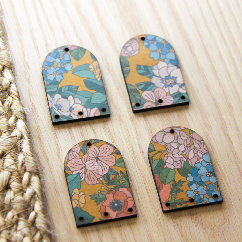 UV printed wood earring blanks - arch shape natural look, Australiana - jewellery making