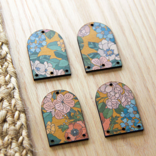 UV printed wood earring blanks - arch shape natural look, Australiana - jewellery making
