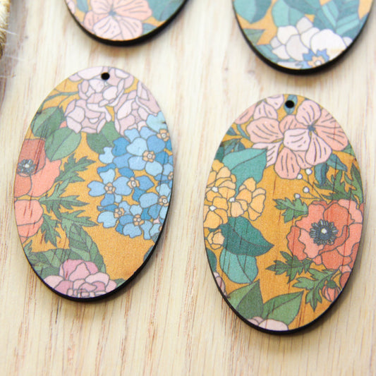 UV printed wood earring blanks - oval shape natural look, Australiana - jewellery making