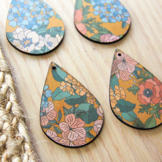 UV printed wood earring blanks - teardrop shape natural look, Australiana - jewellery making