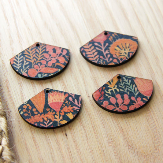 UV printed wood earring blanks - fan shape natural look, Australiana - jewellery making