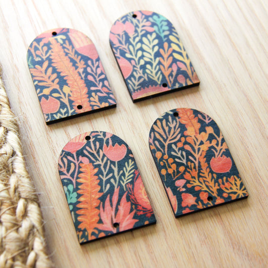 UV printed wood earring blanks - arch shape transparent print, Australiana - jewellery making