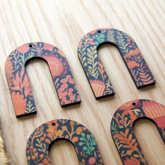 UV printed wood earring blanks - horseshoe shape natural look, Australiana - jewellery making