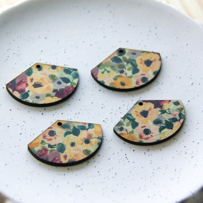 Wood - Fan Shape - 1 Hole - Transparent print - Floral Garden - 51
