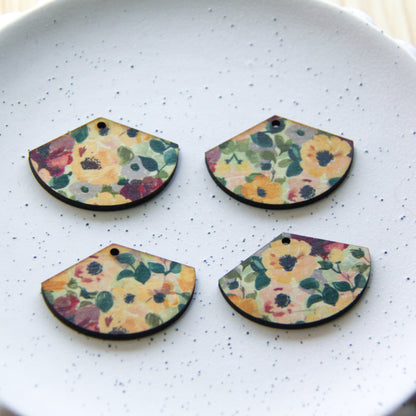 Wood - Fan Shape - 1 Hole - Transparent print - Floral Garden - 51
