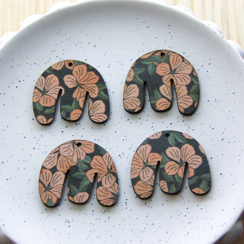 UV printed wood earring blanks - boho shape transparent print, Australiana - jewellery making