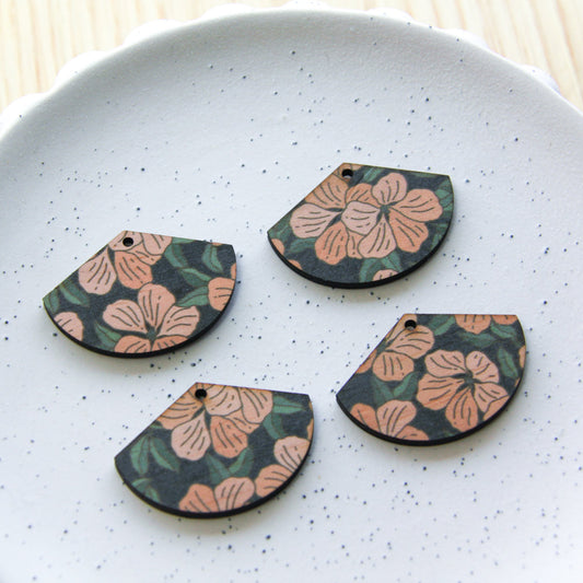 UV printed wood earring blanks - fan shape natural look, Australiana - jewellery making