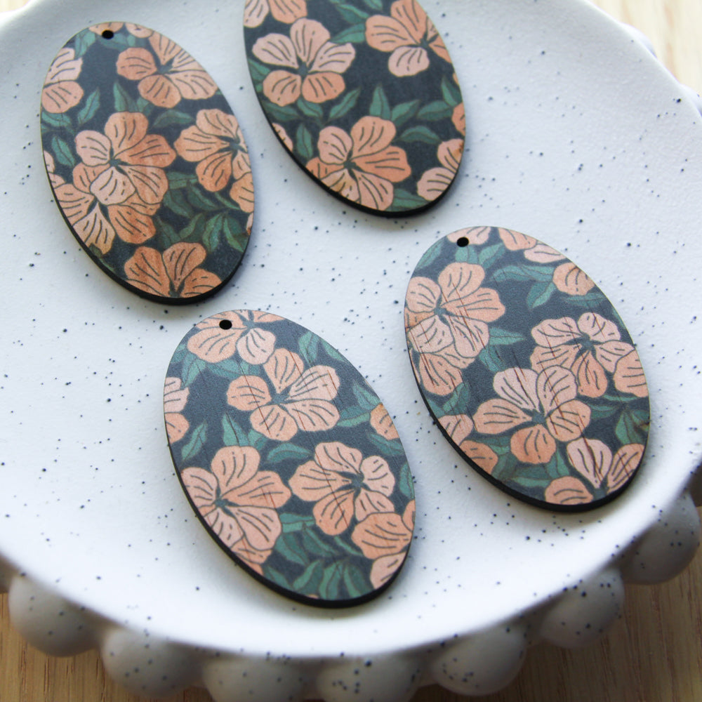 UV printed wood earring blanks - oval shape transparent print, Australiana - jewellery making