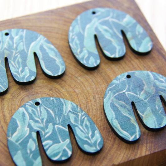 UV printed wood earring blanks - boho shape transparent print, Australiana - jewellery making