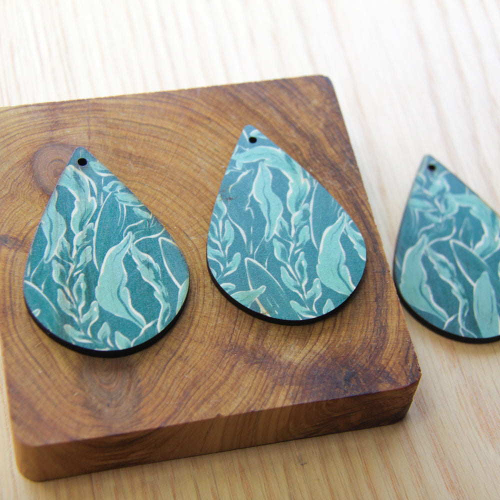 UV printed wood earring blanks - teardrop shape transparent print, Australiana - jewellery making