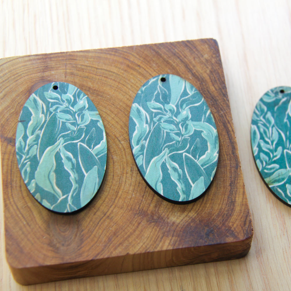 UV printed wood earring blanks - oval shape natural look, Australiana - jewellery making