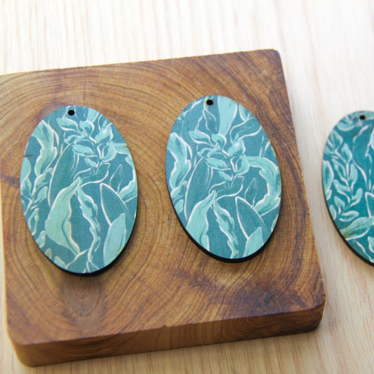 UV printed wood earring blanks - oval shape natural look, Australiana - jewellery making