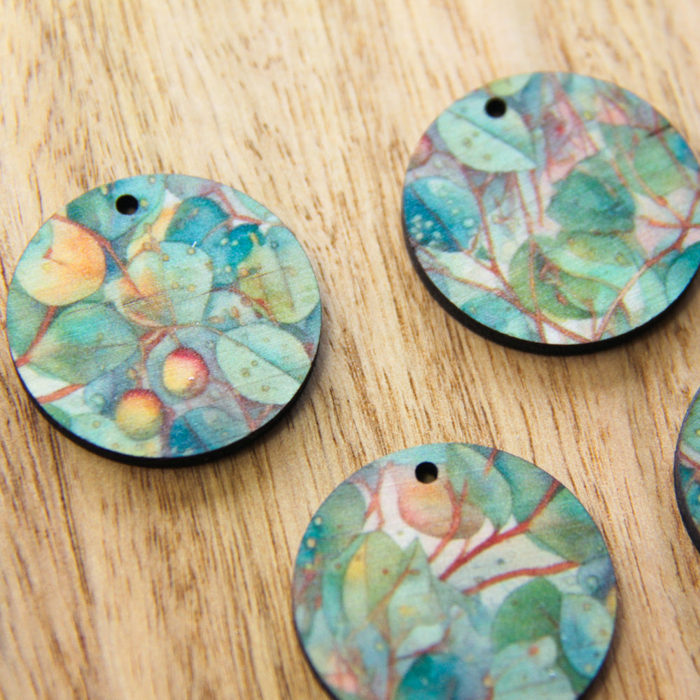UV printed wood earring blanks - 3cm circle natural look, Australian Native - jewellery making