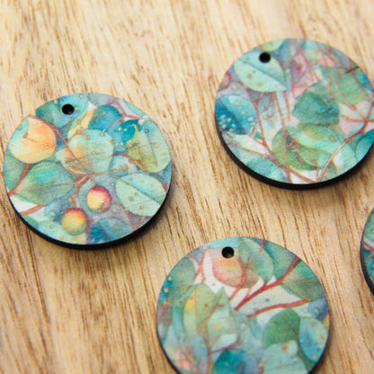 UV printed wood earring blanks - 3cm circle natural look, Australian Native - jewellery making