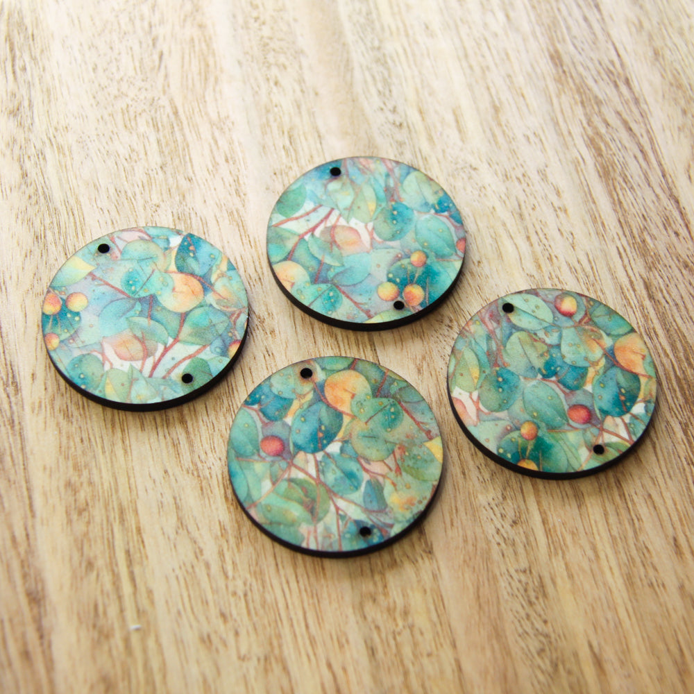 3cm Circle - 1 Hole - Natural Look Print in Australian Native - 16
