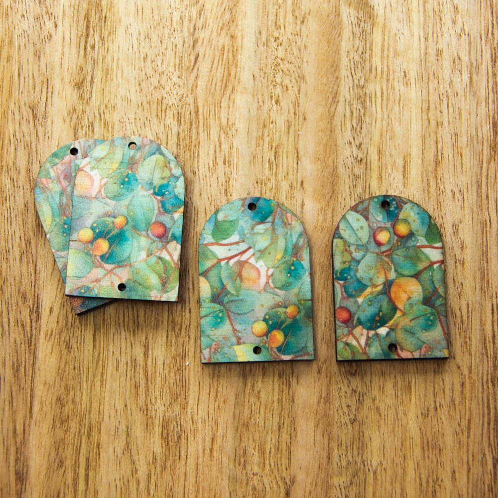 UV printed wood earring blanks - arch shape natural look, Australian Native - jewellery making