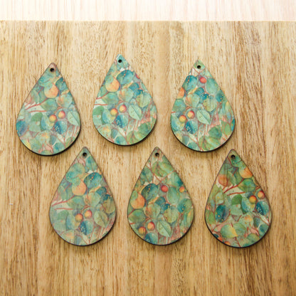 UV printed wood earring blanks - teardrop shape transparent print, Australian Native - jewellery making
