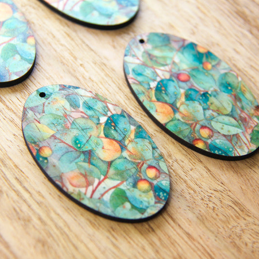 UV printed wood earring blanks - oval shape natural look, Australian Native - jewellery making