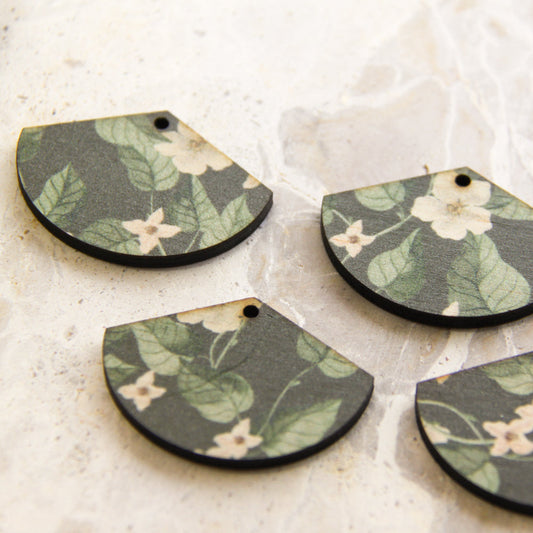 UV printed wood earring blanks - fan shape transparent print, Australiana - jewellery making