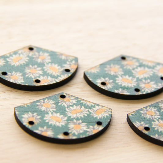 UV printed wood earring blanks - fan shape transparent print, Sunflower - jewellery making