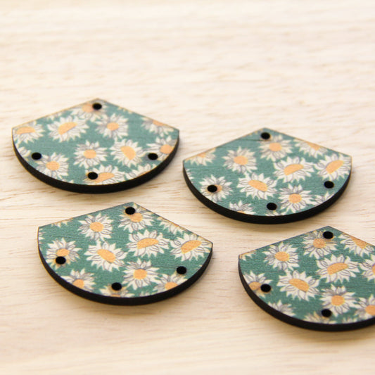 Wood - Fan Shape - 4 Hole - Transparent print - Sunflower - 06