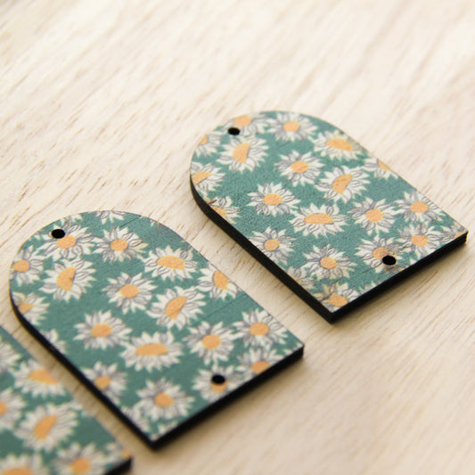 UV printed wood earring blanks - arch shape transparent print, Sunflower - jewellery making