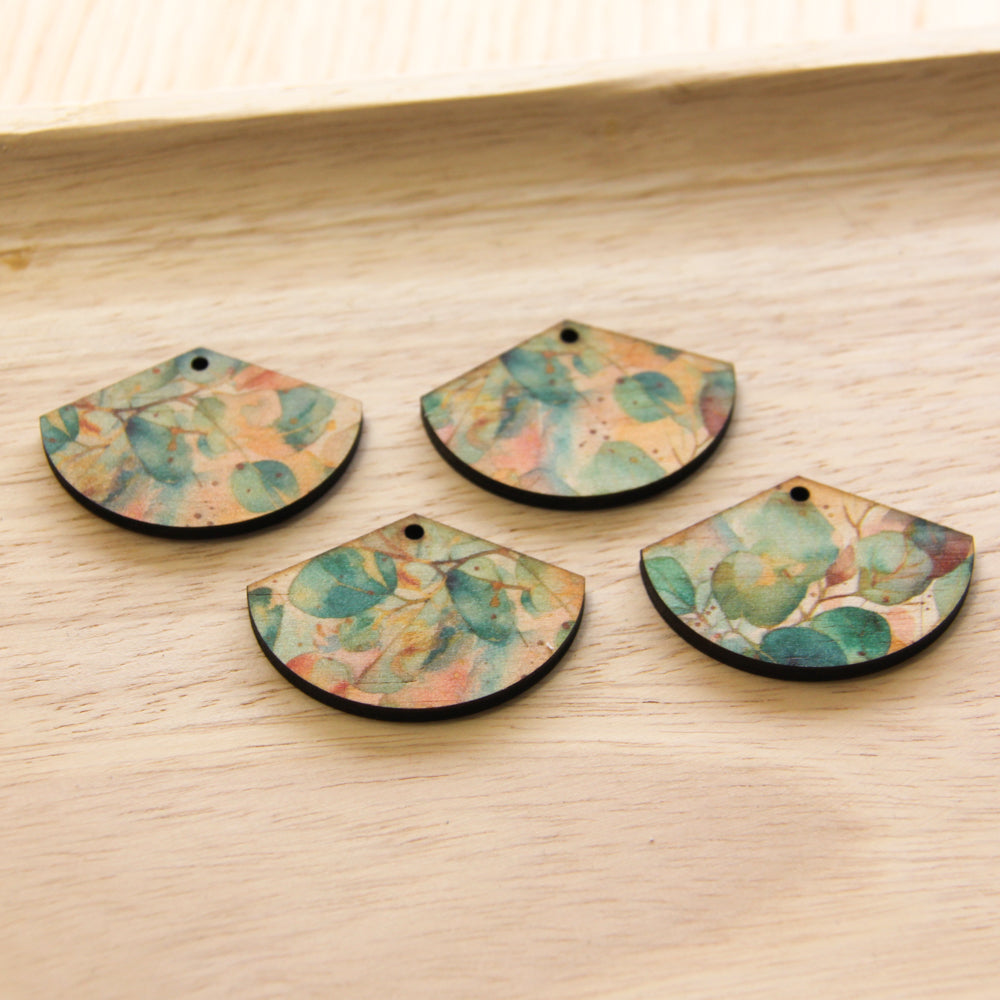 UV printed wood earring blanks - fan shape natural look, Australian Native - jewellery making