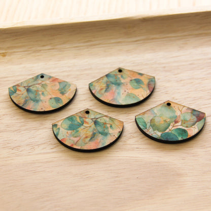 UV printed wood earring blanks - fan shape natural look, Australian Native - jewellery making