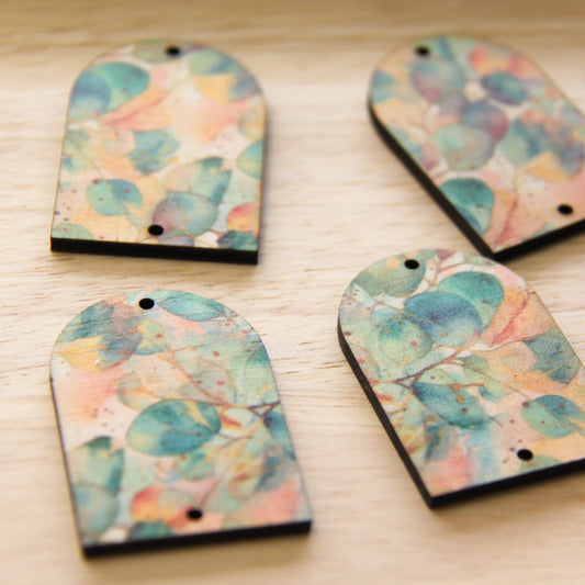 UV printed wood earring blanks - arch shape transparent print, Australian Native - jewellery making
