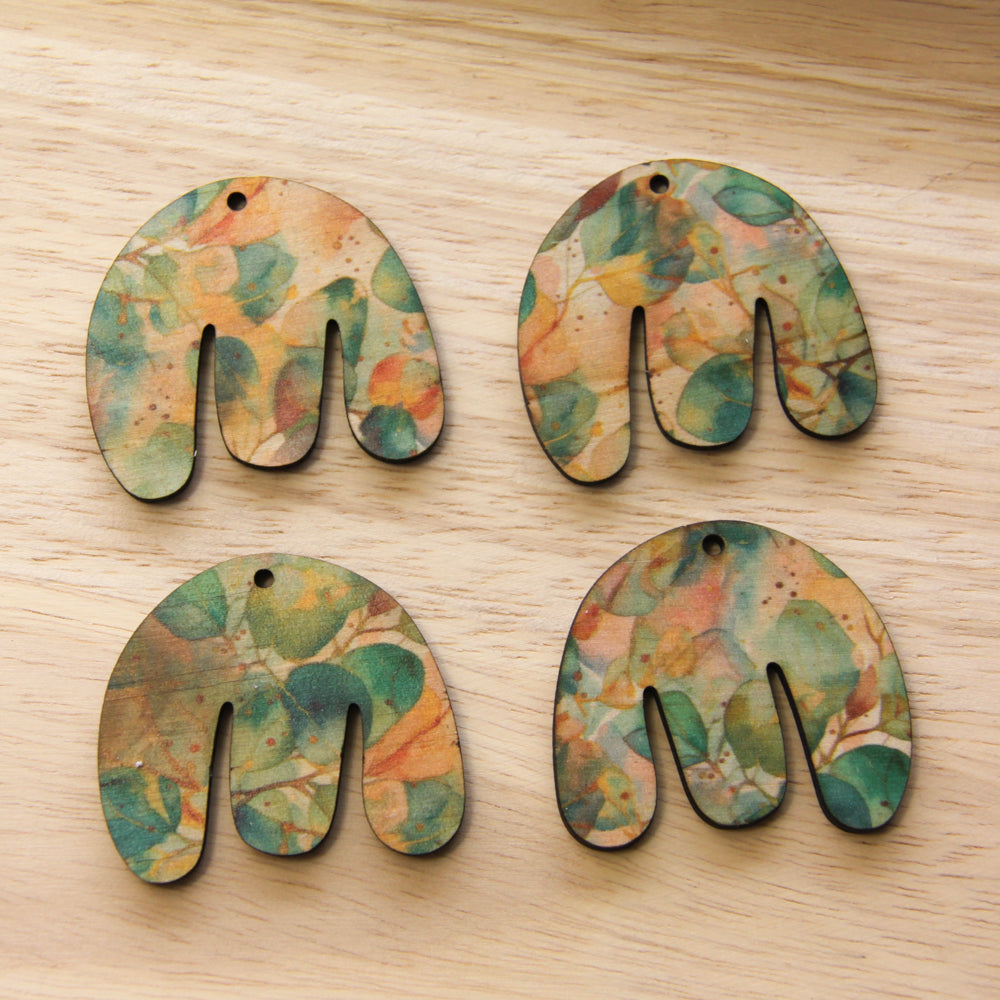UV printed wood earring blanks - boho shape natural look, Australian Native - jewellery making