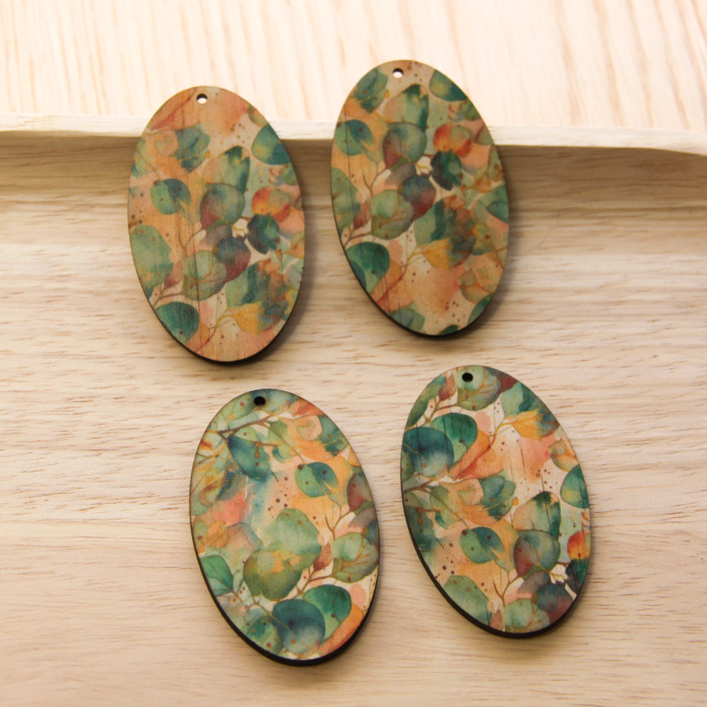 UV printed wood earring blanks - oval shape natural look, Australian Native - jewellery making