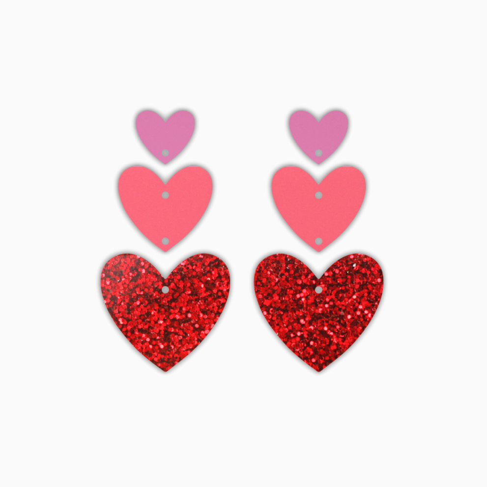 Triple Heart Dangle, Valentines Acrylic Shape - earring findings for jewellery making