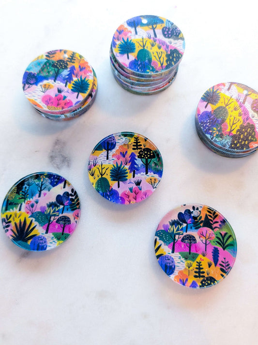 UV printed clear acrylic earring blanks - 3cm circle, Whimsical - jewellery making