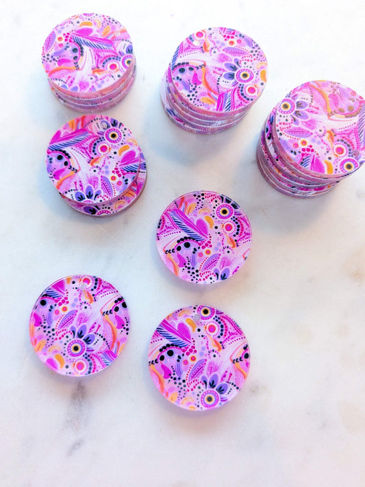 UV printed clear acrylic earring blanks - 3cm circle, Whimsical - jewellery making