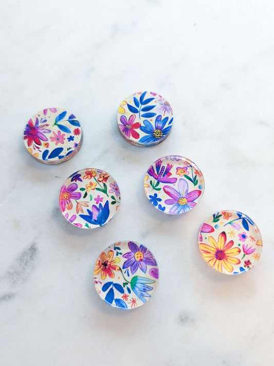 UV printed clear acrylic earring studs - 2cm circle, Whimsical - jewellery making