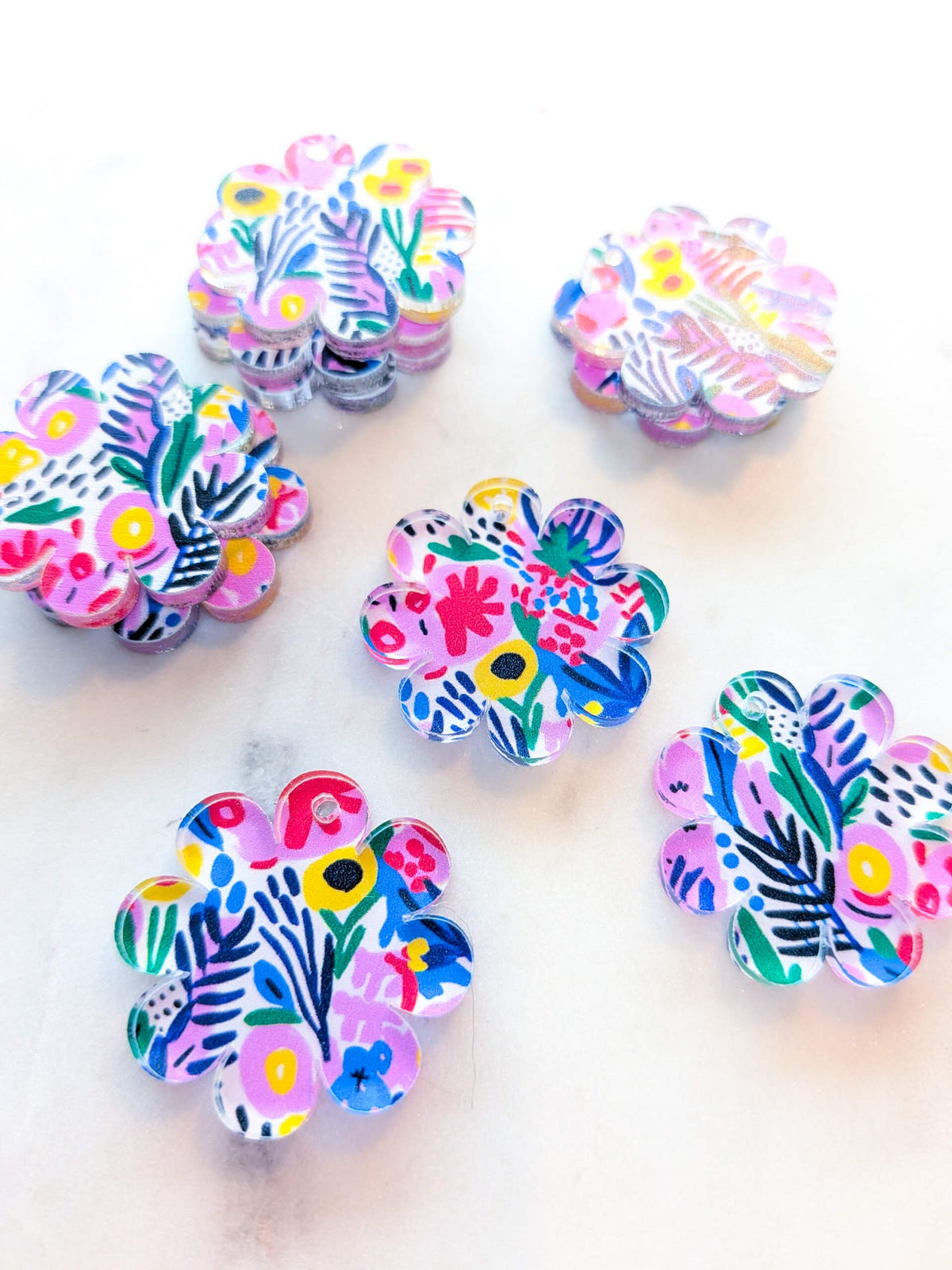 UV printed clear acrylic earring blanks - 3cm flower, Abstract Art - jewellery making