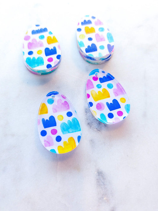 UV printed clear acrylic earring blanks - 3cm egg, Watercolour - jewellery making