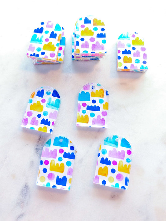 UV printed clear acrylic earring blanks - 3cm arch, Watercolour - jewellery making
