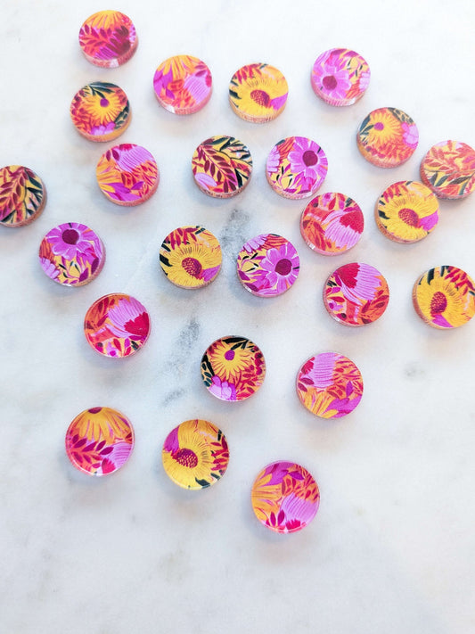 UV printed clear acrylic earring studs - 1.5cm circle, Bold Floral - jewellery making