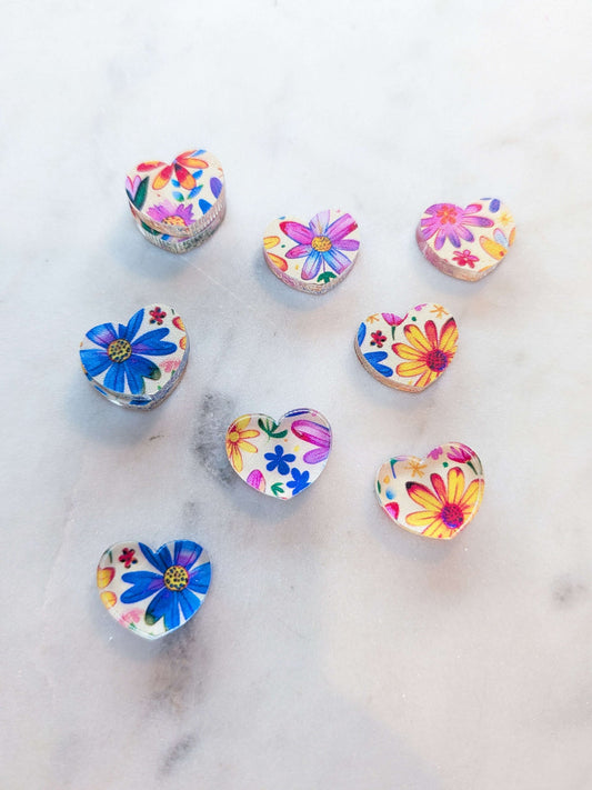 UV printed clear acrylic earring studs - 1.5cm heart, Whimsical - jewellery making