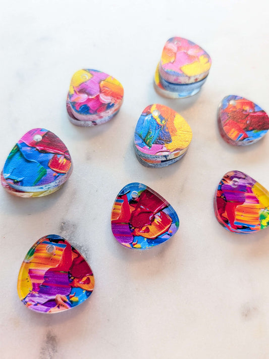 UV printed clear acrylic earring blanks - 2cm pebble, Paint - jewellery making