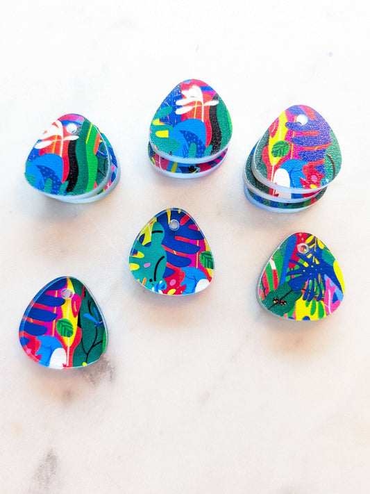 UV printed clear acrylic earring blanks - 2cm pebble, Bold Floral - jewellery making